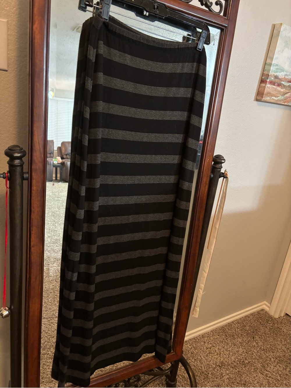 Striped Black and Gray Maxi Skirt